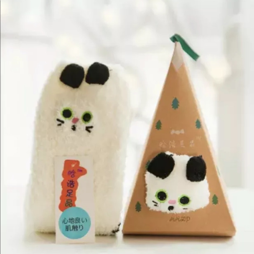 Fleece Socks Plush Kitty White Cat Women Cartoon